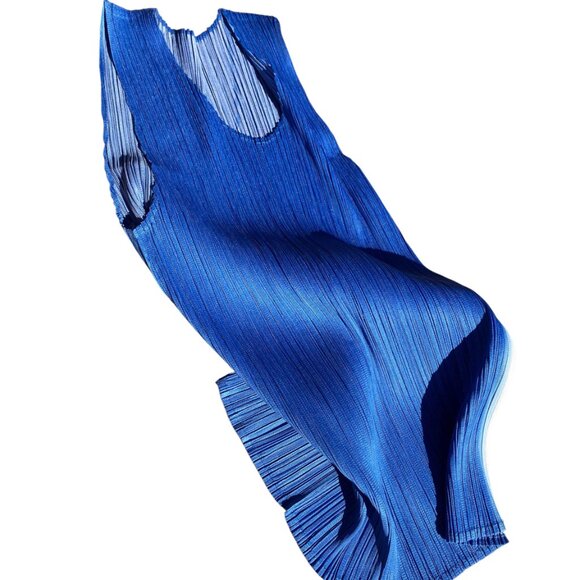 Vintage PLEATS PLEASE Issey Miyake Pleated Sleeveless Tank Shirt Top Blue Size M - Picture 1 of 8